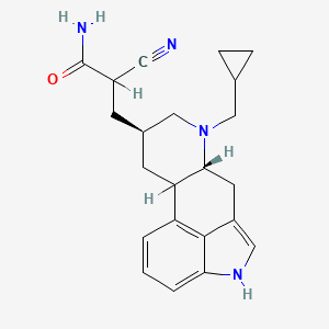 molecular formula C22H26N4O B12759025 alpha-Cyano-6-(cyclopropylmethyl)ergoline-8-propionamide CAS No. 82842-21-5