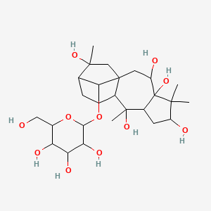 molecular formula C26H44O11 B12759060 7,9a-Methano-9aH-cyclopenta(b)heptalene-2,4,8,11,11a-pentol, tetradecahydro-12-(beta-D-glucopyranosyloxy)-1,1,4,8-tetramethyl-, (2S,3as,4R,4ar,7R,8R,9as,11R,11aR,12R)- CAS No. 84863-60-5