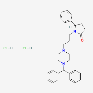 molecular formula C30H37Cl2N3O B12759062 2-Pyrrolidinone, 1-(3-(4-(diphenylmethyl)-1-piperazinyl)propyl)-5-phenyl-, dihydrochloride, hydrate CAS No. 109758-22-7
