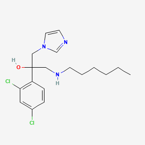 molecular formula C18H25Cl2N3O B12759175 alpha-(2,4-Dichlorophenyl)-alpha-((hexylamino)methyl)-1H-imidazole-1-ethanol CAS No. 83338-36-7