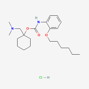 molecular formula C22H37ClN2O3 B12759318 Carbamic acid, (2-(hexyloxy)phenyl)-, 1-((dimethylamino)methyl)cyclohexyl ester, hydrochloride CAS No. 113873-73-7