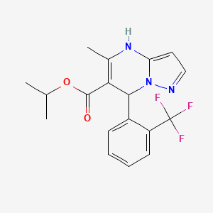 molecular formula C18H18F3N3O2 B12759386 6-Isopropoxycarbonyl-5-methyl-7-(2-trifluoromethylphenyl)-4,7-dihydropyrazolo(1,5-a)pyrimidine CAS No. 106613-68-7
