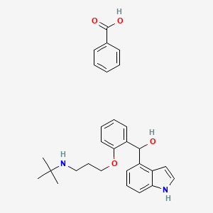 molecular formula C29H34N2O4 B12759408 alpha-(2-(3-((1,1-Dimethylethyl)amino)propoxy)phenyl)-1H-indol-4-methanol benzoate CAS No. 133994-49-7