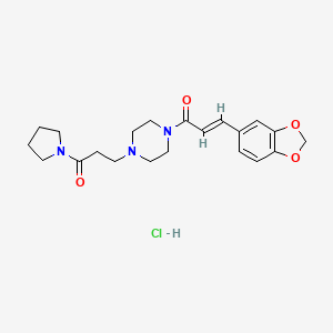 molecular formula C21H28ClN3O4 B12759549 Piperazine, 1-(3-(1,3-benzodioxol-5-yl)-1-oxo-2-propenyl)-4-(3-oxo-3-(1-pyrrolidinyl)propyl)-,monohydrochloride, (E)- CAS No. 97181-31-2