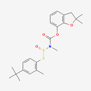 molecular formula C23H29NO4S2 B12759557 Carbamic acid, (((4-(1,1-dimethylethyl)-2-methylphenyl)thio)sulfinyl)methyl-, 2,3-dihydro-2,2-dimethyl-7-benzofuranyl ester CAS No. 77267-58-4