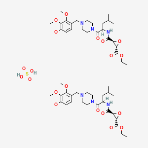 molecular formula C52H80N6O20S B12759715 ethyl (2S,3S)-3-[[4-methyl-1-oxo-1-[4-[(2,3,4-trimethoxyphenyl)methyl]piperazin-1-yl]pentan-2-yl]carbamoyl]oxirane-2-carboxylate;sulfuric acid CAS No. 84579-83-9
