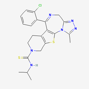 molecular formula C22H23ClN6S2 B12759747 9-(2-chlorophenyl)-3-methyl-N-propan-2-yl-17-thia-2,4,5,8,14-pentazatetracyclo[8.7.0.02,6.011,16]heptadeca-1(10),3,5,8,11(16)-pentaene-14-carbothioamide CAS No. 132418-30-5