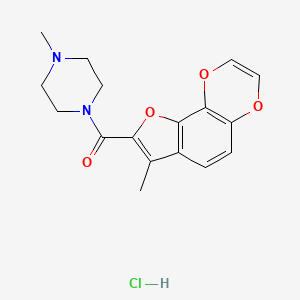 molecular formula C17H19ClN2O4 B12759763 Piperazine, 4-methyl-1-((7-methylfuro(2,3-f)-1,4-benzodioxin-8-yl)carbonyl)-, hydrochloride CAS No. 102517-08-8