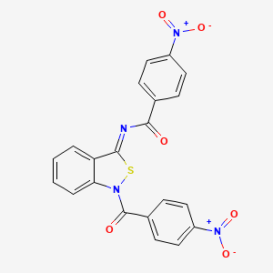 molecular formula C21H12N4O6S B12759769 N-(1-(4-Nitrobenzoyl)-2,1-benzisothiazol-3(1H)-ylidene)-4-nitrobenzamide CAS No. 67019-41-4