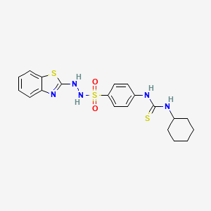 molecular formula C20H23N5O2S3 B12759812 Benzenesulfonic acid, 4-(((cyclohexylamino)thioxomethyl)amino)-, 2-(2-benzothiazolyl)hydrazide CAS No. 116854-89-8