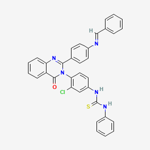 molecular formula C34H24ClN5OS B12759820 Thiourea, N-(3-chloro-4-(4-oxo-2-(4-((phenylmethylene)amino)phenyl)-3(4H)-quinazolinyl)phenyl)-N'-phenyl- CAS No. 83408-64-4
