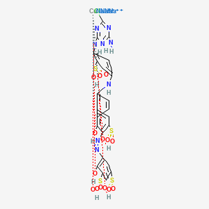 molecular formula C25H19ClCuN8Na4O14S4+4 B12759849 Tetrasodium (5-((6-((4-((4-amino-6-chloro-1,3,5-triazin-2-yl)amino)-3-sulphophenyl)amino)-1-hydroxy-3-sulpho-2-naphthyl)azo)-4-hydroxybenzene-1,3-disulphonato(2-))cuprate(4-) CAS No. 93981-05-6