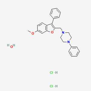 molecular formula C26H30Cl2N2O3 B12759856 Piperazine, 1-((6-methoxy-3-phenyl-2-benzofuranyl)methyl)-4-phenyl-, dihydrochloride, hydrate CAS No. 102517-05-5