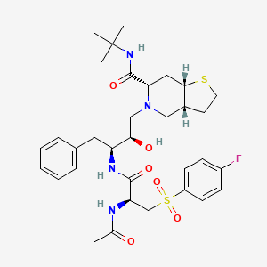 molecular formula C33H45FN4O6S2 B12759910 Thieno(3,2-c)pyridine-6-carboxamide, 5-(3-((2-(acetylamino)-3-((4-fluorophenyl)sulfonyl)-1-oxopropyl)amino)-2-hydroxy-4-phenylbutyl)-N-(1,1-dimethylethyl)octahydro-, (3aR-(3aalpha,5(2R*,3S*(S*)),6beta,7aalpha))- CAS No. 169168-45-0