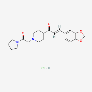 molecular formula C21H27ClN2O4 B12759978 Pyrrolidine, 1-((4-(3-(1,3-benzodioxol-5-yl)-1-oxo-2-propenyl)-1-piperidinyl)acetyl)-, monohydrochloride, (E)- CAS No. 97181-42-5