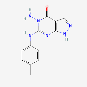 molecular formula C12H12N6O B12760071 4H-Pyrazolo(3,4-d)pyrimidin-4-one, 1,5-dihydro-5-amino-6-((4-methylphenyl)amino)- CAS No. 141300-18-7