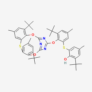 molecular formula C47H57N3O4S2 B12760111 Phenol, 2-[[2-[[4,12-bis(1,1-dimethylethyl)-2,14-dimethyl-10,6-nitrilo-6H-dibenzo[h,k][1,7,10,3,5]dioxathiadiazacyclododecin-8-yl]oxy]-3-(1,1-dimethylethyl)-5-methylphenyl]thio]-6-(1,1-dimethylethyl)-4-methyl- CAS No. 37478-72-1