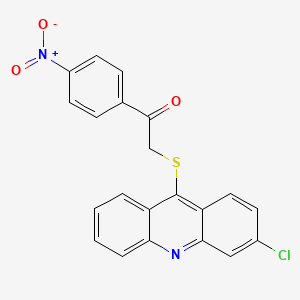 molecular formula C21H13ClN2O3S B12760176 Ethanone, 2-((3-chloro-9-acridinyl)thio)-1-(4-nitrophenyl)- CAS No. 134826-40-7