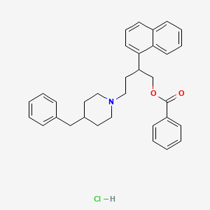 molecular formula C33H36ClNO2 B12760183 beta-1-Naphthalenyl-4-(phenylmethyl)-1-piperidinebutanol benzoate (ester) hydrochloride CAS No. 119585-16-9
