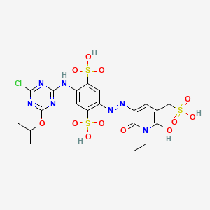 molecular formula C21H24ClN7O12S3 B12760197 2-((4-Chloro-6-isopropoxy-1,3,5-triazin-2-yl)amino)-5-((1-ethyl-1,6-dihydro-2-hydroxy-4-methyl-6-oxo-5-(sulphomethyl)-3-pyridyl)azo)-benzene-1,4-disulphonic acid CAS No. 93980-98-4