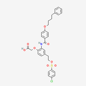 molecular formula C33H32ClNO8S B12760225 Acetic acid, (4-(2-(((4-chlorophenyl)sulfonyl)oxy)ethyl)-2-((4-(4-phenylbutoxy)benzoyl)amino)phenoxy)- CAS No. 139579-76-3