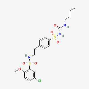 molecular formula C20H26ClN3O6S2 B12760339 Urea, 1-butyl-3-((p-(2-(3-chloro-6-methoxybenzenesulfonamido)ethyl)phenyl)sulfonyl)- CAS No. 81514-27-4