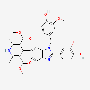 molecular formula C33H33N3O8 B12760392 3,5-Pyridinedicarboxylic acid, 1,4-dihydro-4-(2-(4-hydroxy-3-methoxyphenyl)-1-((4-hydroxy-3-methoxyphenyl)methyl)-1H-benzimidazol-6-yl)-2,6-dimethyl-, dimethyl ester CAS No. 121497-22-1
