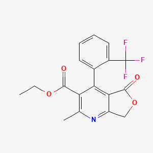 molecular formula C18H14F3NO4 B12760422 2-Methyl-3-ethoxycarbonyl-4-(2'-trifluoromethylphenyl)-5-oxo-5,7-dihydrofuro(3,4-b)pyridine CAS No. 126335-10-2