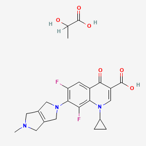 molecular formula C23H25F2N3O6 B12760450 3-Quinolinecarboxylic acid, 1,4-dihydro-1-cyclopropyl-6,8-difluoro-4-oxo-7-(3,4,5,6-tetrahydro-5-methylpyrrolo(3,4-c)pyrrol-2(1H)-yl)-, mono(2-hydroxypropanoate) CAS No. 150433-14-0