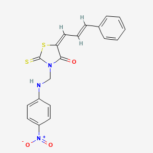 molecular formula C19H15N3O3S2 B12760493 3-(((4-Nitrophenyl)amino)methyl)-5-(3-phenyl-2-propenylidene)-2-thioxo-4-thiazolidinone CAS No. 86650-14-8