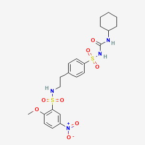 molecular formula C22H28N4O8S2 B12760500 Urea, 1-cyclohexyl-3-((p-(2-(2-methoxy-5-nitrobenzenesulfonamido)ethyl)phenyl)sulfonyl)- CAS No. 81514-30-9