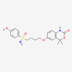 molecular formula C20H24N2O5S B12760524 2H-3,1-Benzoxazin-2-one, 1,4-dihydro-4,4-dimethyl-6-(4-(S-(4-hydroxyphenyl)sulfonimidoyl)butoxy)- CAS No. 89432-15-5