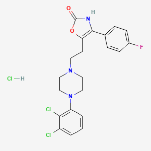 molecular formula C21H21Cl3FN3O2 B12760533 2(3H)-Oxazolone, 5-(2-(4-(2,3-dichlorophenyl)-1-piperazinyl)ethyl)-4-(4-fluorophenyl)-, monohydrochloride CAS No. 120944-20-9