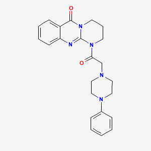 molecular formula C23H25N5O2 B12760710 6H-Pyrimido(2,1-b)quinazolin-6-one, 1,2,3,4-tetrahydro-1-((4-phenyl-1-piperazinyl)acetyl)- CAS No. 160776-60-3
