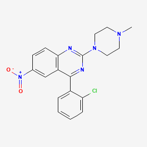 molecular formula C19H18ClN5O2 B12760766 Quinazoline, 4-(2-chlorophenyl)-2-(4-methyl-1-piperazinyl)-6-nitro- CAS No. 88422-37-1