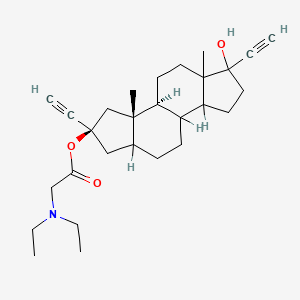 molecular formula C28H41NO3 B12760779 Glycine, N,N-diethyl-, (2beta,5alpha,17alpha)-2-ethynyl-17-hydroxy-A-norpregn-20-yn-2-yl ester CAS No. 142546-51-8