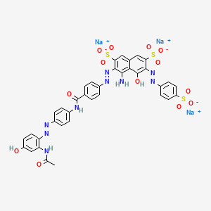 molecular formula C37H26N9Na3O13S3 B12760796 Trisodium 3-((4-(((4-((2-(acetylamino)-4-hydroxyphenyl)azo)phenyl)amino)carbonyl)phenyl)azo)-4-amino-5-hydroxy-6-((4-sulphonatophenyl)azo)naphthalene-2,7-disulphonate CAS No. 67461-03-4