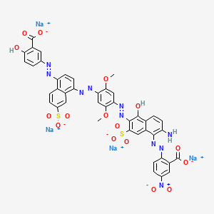 molecular formula C42H26N10Na4O16S2 B12760853 Sodium 2-((2-amino-6-((4-((4-((3-carboxy-4-hydroxyphenyl)azo)-7-sulpho-1-naphthyl)azo)-2,5-dimethoxyphenyl)azo)-5-hydroxy-7-sulpho-1-naphthyl)azo)-5-nitrobenzoate CAS No. 84963-16-6