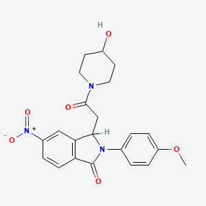 molecular formula C22H23N3O6 B12760934 1-((2,3-Dihydro-2-(4-methoxyphenyl)-6-nitro-3-oxo-1H-isoindol-1-yl)acetyl)-4-piperidinol CAS No. 103255-65-8