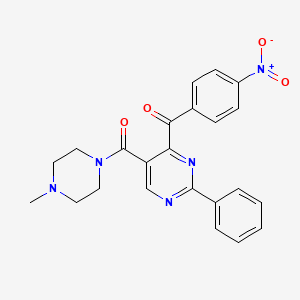 molecular formula C23H21N5O4 B12760996 Piperazine, 1-methyl-4-((2-phenyl-4-(4-nitrobenzoyl)-5-pyrimidinyl)carbonyl)- CAS No. 116904-25-7
