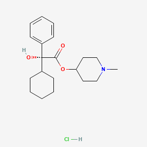 molecular formula C20H30ClNO3 B12761004 Benzeneacetic acid, alpha-cyclohexyl-alpha-hydroxy-, 1-methyl-4-piperidinyl ester, hydrochloride, (R)- CAS No. 41115-66-6