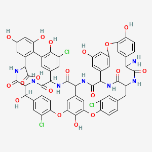 molecular formula C58H44Cl3N7O18 B12761069 22-amino-5,15,43-trichloro-2,26,31,44,47,49,64-heptahydroxy-21,35,38,54,56,59-hexaoxo-7,13,28-trioxa-20,36,39,53,55,58-hexazaundecacyclo[38.14.2.23,6.214,17.219,34.18,12.123,27.129,33.141,45.010,37.046,51]hexahexaconta-3,5,8,10,12(64),14,16,23(61),24,26,29(60),30,32,41(57),42,44,46(51),47,49,62,65-henicosaene-52-carboxylic acid CAS No. 89139-41-3