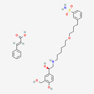 molecular formula C34H46N2O8S B12761072 3-[4-[6-[[(2R)-2-hydroxy-2-[4-hydroxy-3-(hydroxymethyl)phenyl]ethyl]amino]hexoxy]butyl]benzenesulfonamide;(E)-3-phenylprop-2-enoic acid CAS No. 1144522-84-8