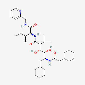 molecular formula C35H58N4O5 B12761084 L-Idonamide, 6-cyclohexyl-5-((cyclohexylacetyl)amino)-2,5,6-trideoxy-2-(1-methylethyl)-N-(2-methyl-1-(((2-pyridinylmethyl)amino)carbonyl)butyl)-, (S-(R*,R*))- CAS No. 134458-79-0