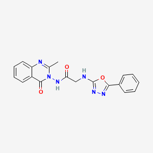 molecular formula C19H16N6O3 B12761140 Acetamide, N-(2-methyl-4-oxo-3(4H)-quinazolinyl)-2-((5-phenyl-1,3,4-oxadiazol-2-yl)amino)- CAS No. 135790-28-2