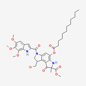 molecular formula C38H48BrN3O9 B12761268 methyl 8-(bromomethyl)-4-dodecanoyloxy-2-methyl-1-oxo-6-(5,6,7-trimethoxy-1H-indole-2-carbonyl)-7,8-dihydro-3H-pyrrolo[3,2-e]indole-2-carboxylate CAS No. 129953-25-9