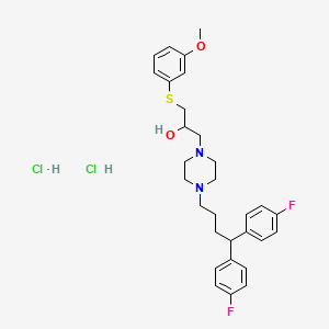 molecular formula C30H38Cl2F2N2O2S B12761295 1-(4,4-Bis(4-fluorophenyl)butyl)-4-(2-hydroxy-3-(3-methoxyphenylthio)propyl)piperazine 2HCl CAS No. 143759-99-3