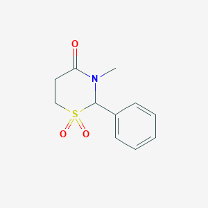 molecular formula C11H13NO3S B12761328 Tetrahydro-3-methyl-2-phenyl-4H-1,3-thiazin-4-one 1,1-dioxide CAS No. 92368-02-0