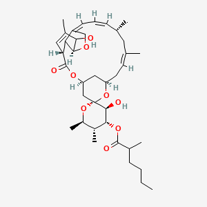 molecular formula C38H56O9 B12761463 (6R,22S,23R,25R)-5-O-Demethyl-28-deoxy-6,28-epoxy-22-hydroxy-25-methyl-23-((2-methyl-1-oxohexyl)oxy)milbemycin B CAS No. 51798-80-2