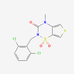molecular formula C13H10Cl2N2O3S2 B12761500 2H-Thieno(3,4-e)-1,2,4-thiadiazin-3(4H)-one, 2-((2,6-dichlorophenyl)methyl)-4-methyl-, 1,1-dioxide CAS No. 214916-36-6